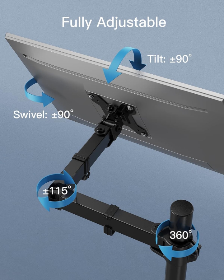 HUANUO Brazo para monitor - 1 monitor - [13–32"] - Columna extralta de 101 cm / hasta 10 kg (Solución Ergonómica para Puestos de Trabajo Sentado-De Pie: Columna de 1010 mm para Ajuste Flexible de Altura de hasta 10 kg)
